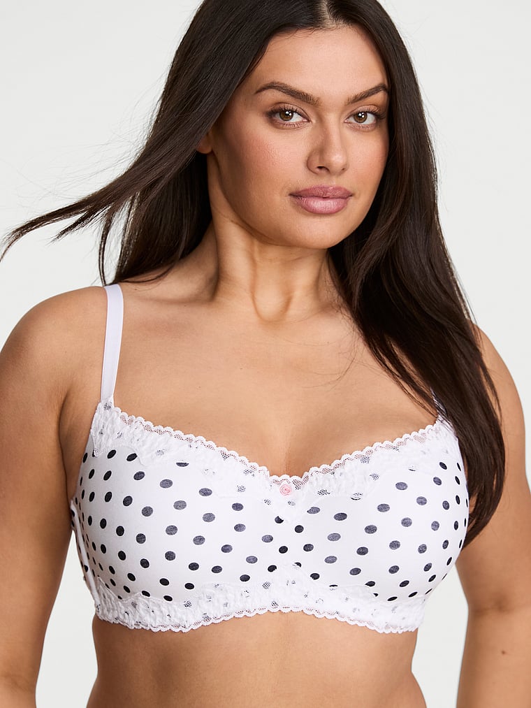 Victoria Secret cotton lace trim lightly lined balconette bra official product image