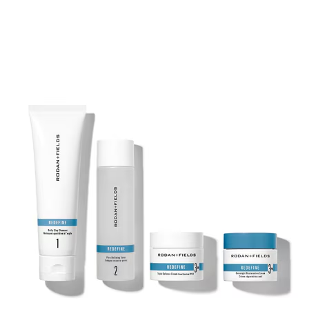 Rodan + Fields REDEFINE regimen products arranged on a white background